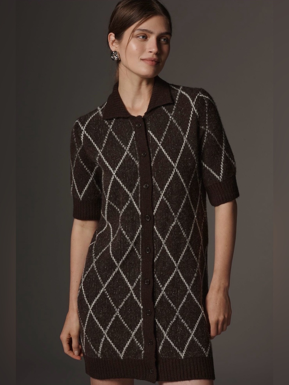NWT Anthropologie Rhinestone Sweater Shift Dress Brown Size S